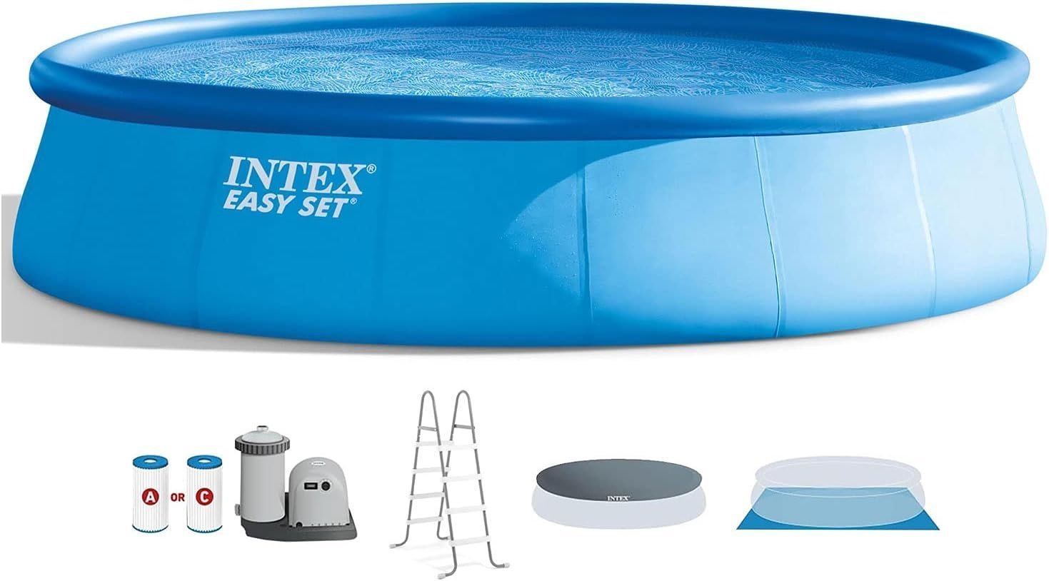614lrhBnYsS._AC_SL1500_.jpg Intex 18' x 48" Inflatable Above Ground Swimming Pool with Ladder, Pump - Image 1