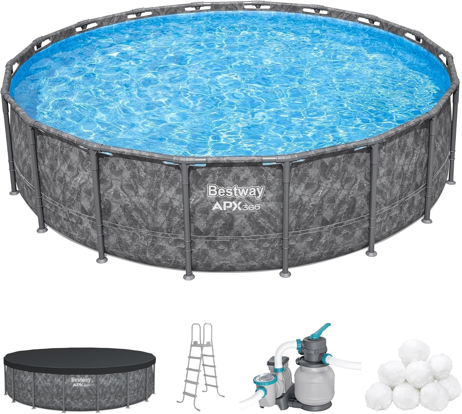 81272c-evLL._AC_SL1500_.jpg Bestway APX 365 18'x52" Round Above Ground Swimming Pool Set with Pump & Ladder - Image 1