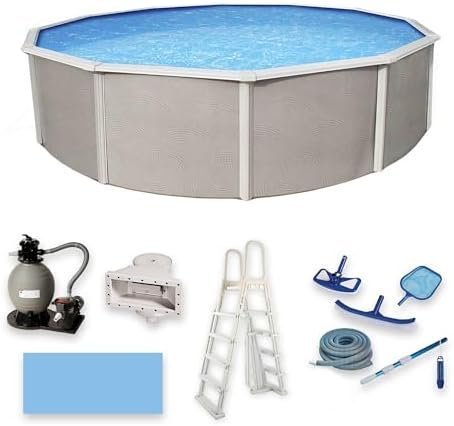 B003TQMAKU-0-1755893484935.jpg Blue Wave Belize 15-Feet Round 52-Inch Deep 6-Inch Top Rail Metal Wall Swimming Pool Package - Image 1
