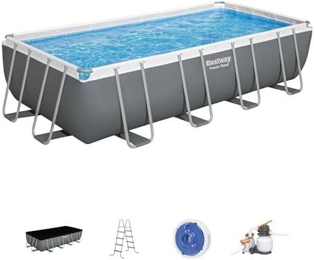 B01MUBPC34-0-1755894340432.jpg Bestway Power Steel 18' x 9' x 48" Rectangular Metal Frame Above Ground Outdoor Swimming Pool Set with 1,500 GPH Filter Pump, Ladder, and Pool Cover - Image 1